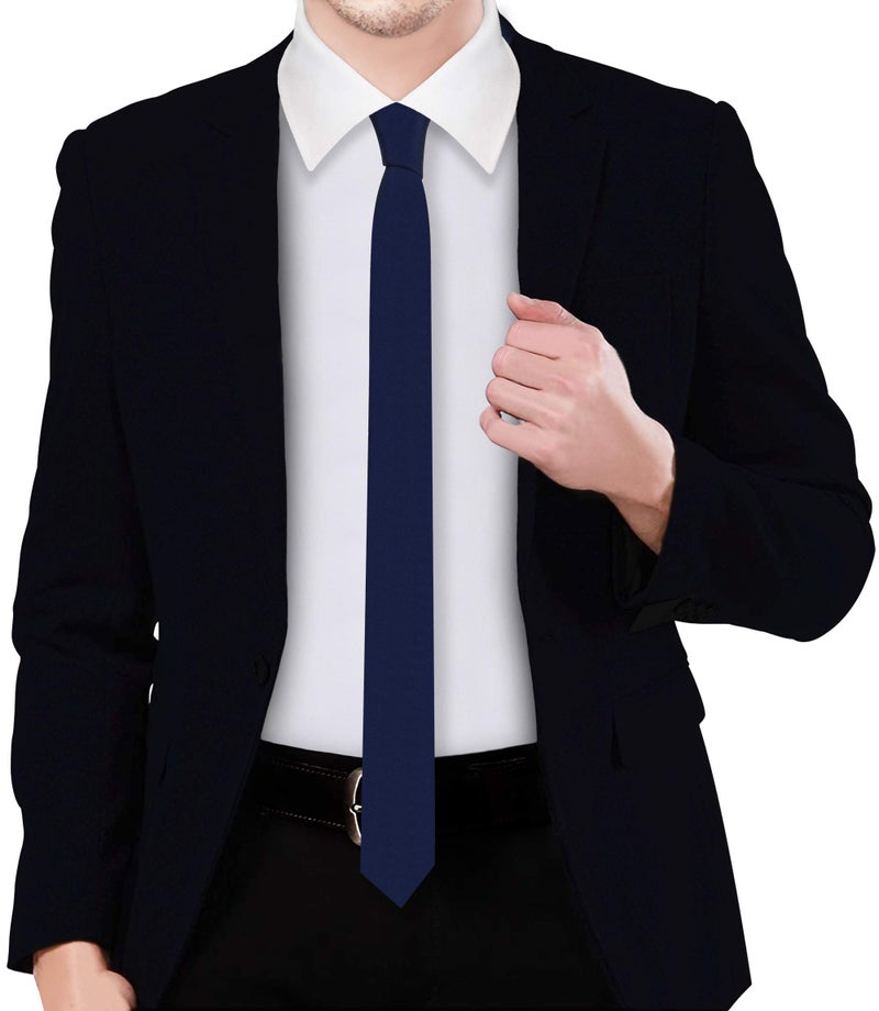 GUSLESON Navy Blue Skinny Tie Formal Ties For Men Slim Solid Necktie Gifts (0801-03) - Image 2
